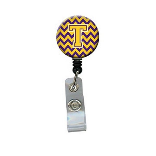 Teachers Aid Letter T Chevron Purple & Gold Retractable Badge Reel5 x 1 x 2 in. TE895179